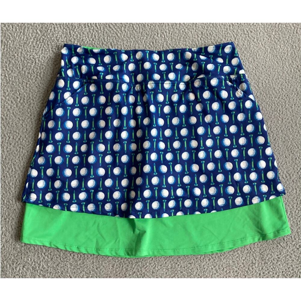 Birdies And Bows Skort XL Golf Pockets Pull On Stretch Blue Green Athletic Prep